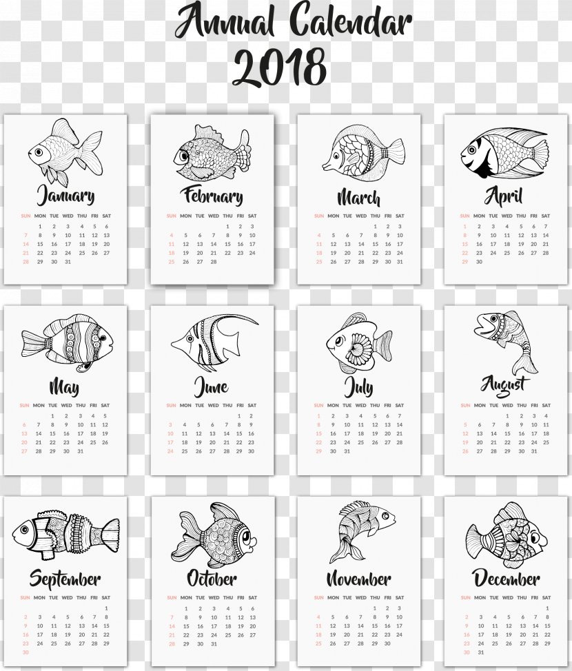Download Euclidean Vector Adobe Illustrator Computer File - Time - Hand Painted Fish 2018 Desk Calendar Templates Transparent PNG