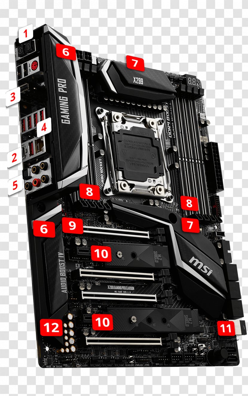 LGA 2066 Intel X299 MSI GAMING PRO CARBON AC Desktop Motherboard DDR4 SDRAM - Ddr4 Sdram - Core I7 Transparent PNG