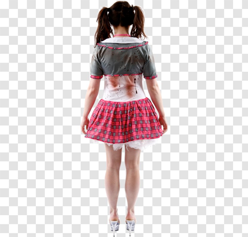 Miniskirt Shoulder Tartan Sleeve Costume - Schoolgirl Transparent PNG
