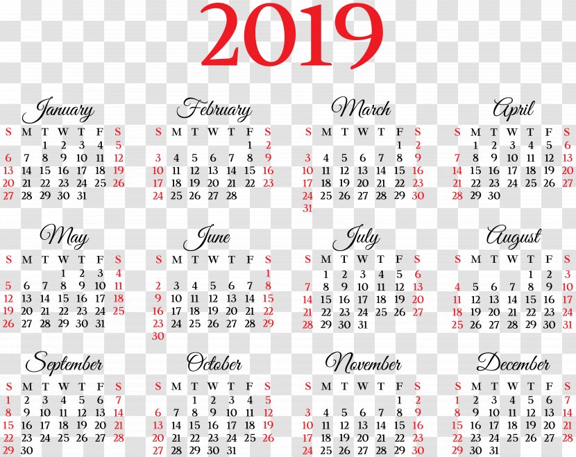 Vector Graphics Calendar Image (Week Starts Sunday) - Month - 2019 Calender Transparent PNG