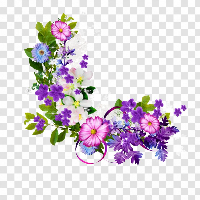 Flower - Blossom - Bouquet Of Purple Flowers Border Transparent PNG