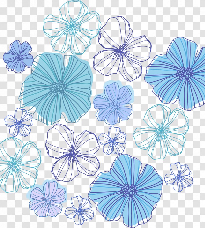 Drawing Line Art Floral Design Clip - Hand-painted Blue Earth Vector Material Transparent PNG
