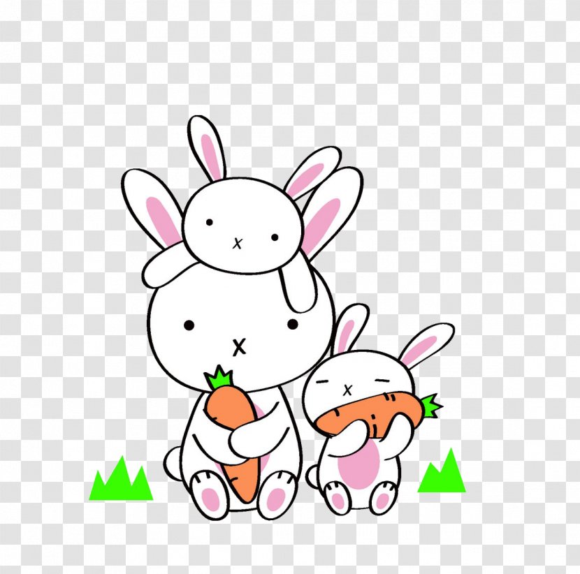 Daikon Rabbit Eating Carrot Chinese Cabbage - Cartoon - Cute Little Bunny Transparent PNG