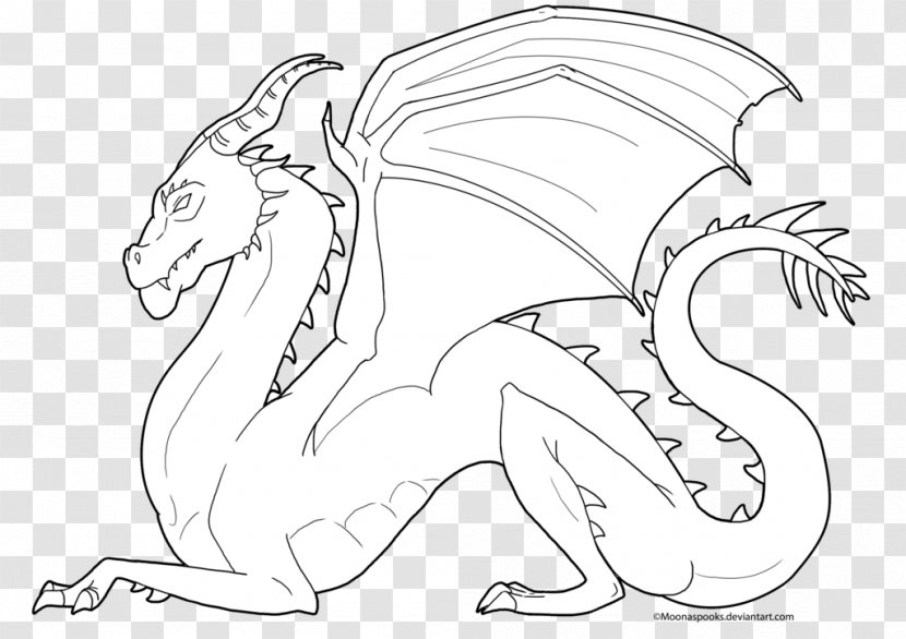 Line Art Carnivora Drawing Cartoon Character - Black And White - Dragon Transparent PNG