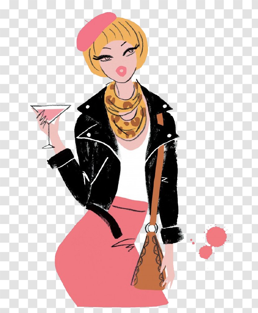 Cocktail Drinking Illustration - Frame - A Woman Transparent PNG