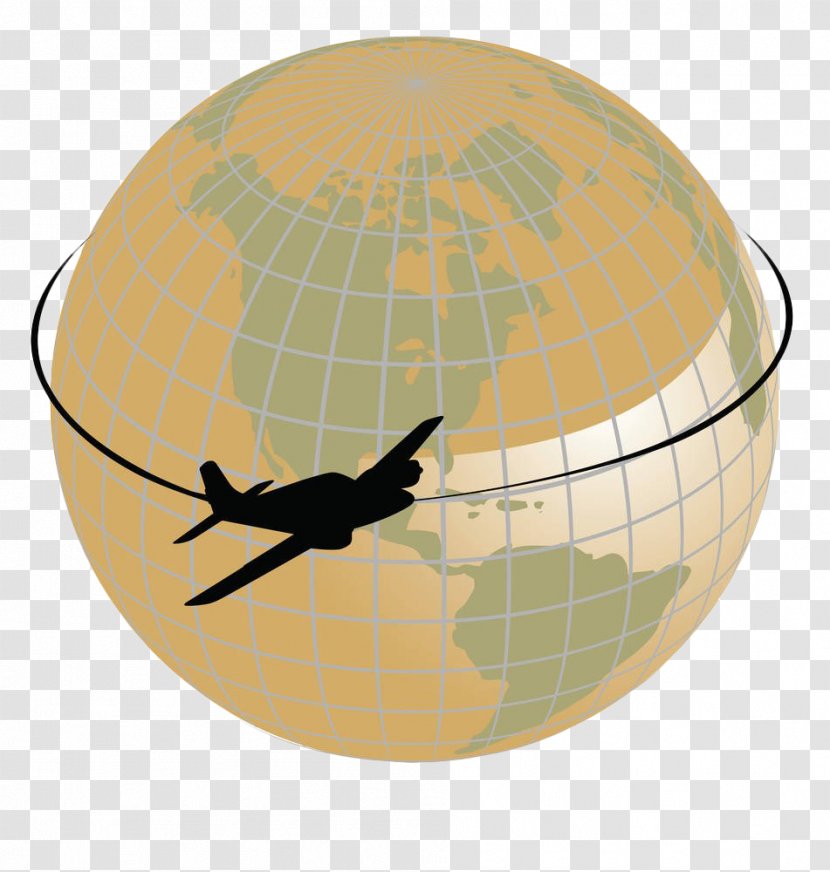 Airplane Flight Aircraft Globe Clip Art - Ball - Yellow Earth Surrounds The Route Transparent PNG