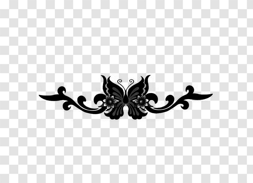 Lower-back Tattoo Butterfly Abziehtattoo Sticker - Invertebrate - Flower Black Transparent PNG