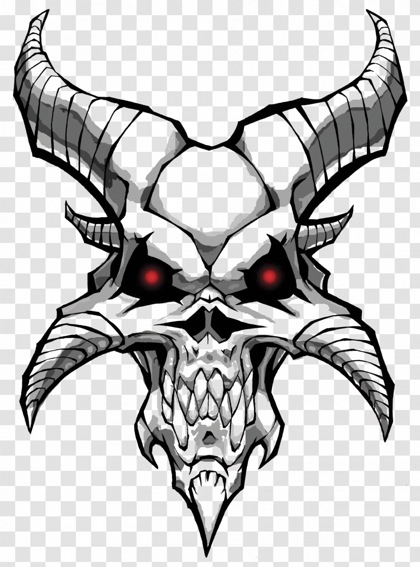 Drawing Clip Art Devil Demon Skull - Black And White Transparent PNG