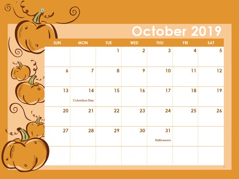 Halloween Pumpkin Cartoon - Calendar Date - Yellow Text Transparent PNG