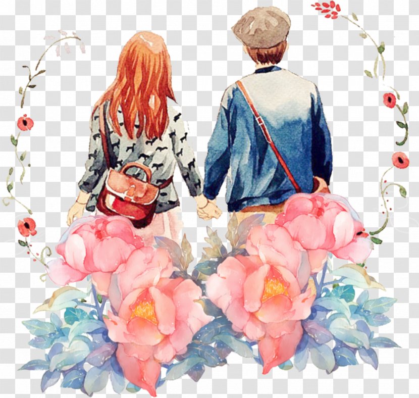 Couple Significant Other Illustration - Cartoon - Hand-painted Couple's Back Transparent PNG