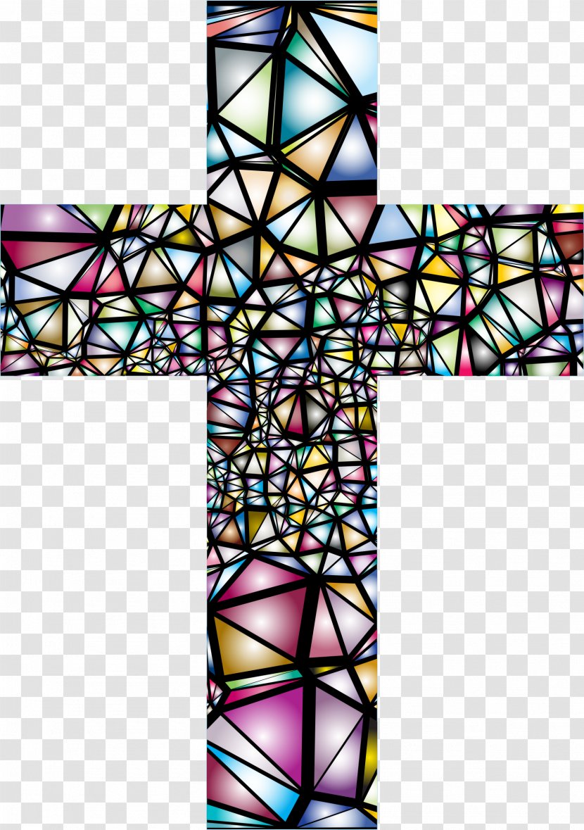 Window Stained Glass Clip Art - Triangle - Christian Cross Transparent PNG