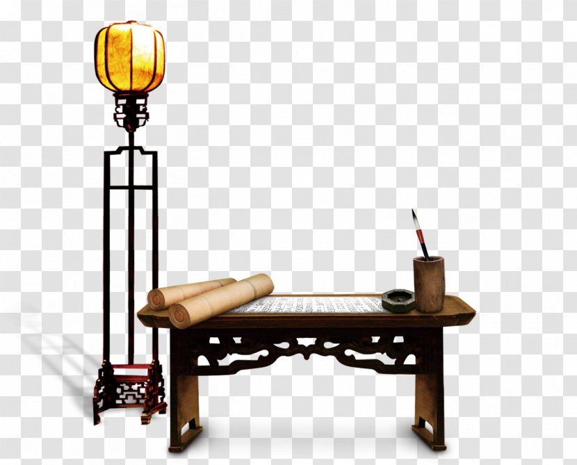 Fengmu Table Desk Paper - Chinoiserie - Chinese Brush Pen Style Lamps Square Files Transparent PNG