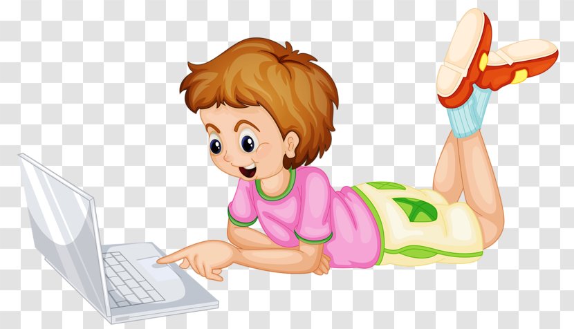 Laptop Illustration - Cartoon - Children Play On The Computer Transparent PNG
