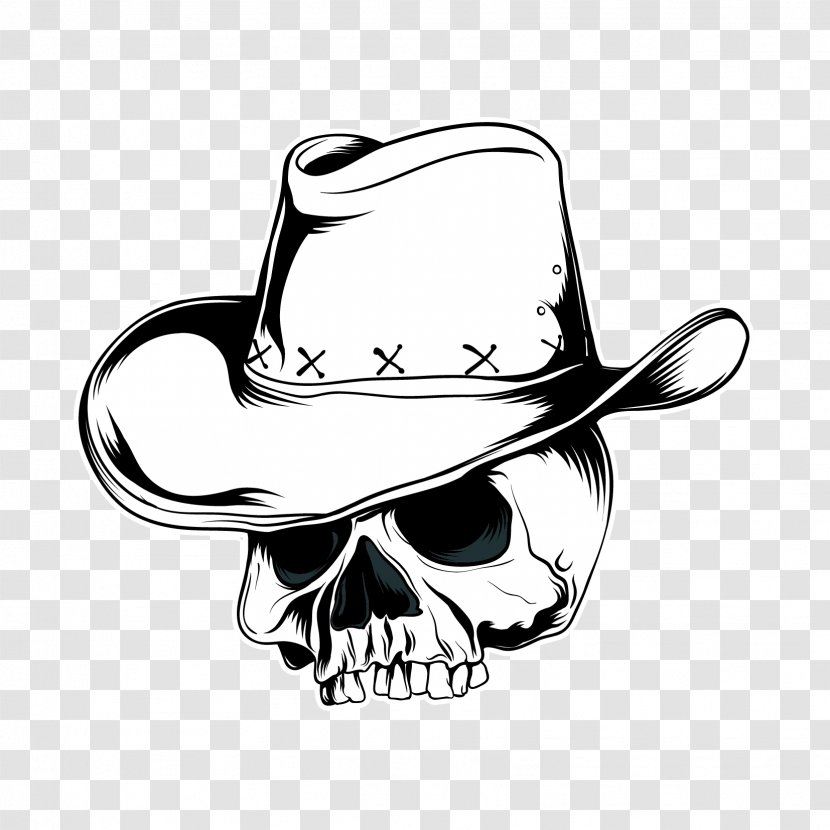 Cowboy Hat Vector Graphics Skull Clip Art - Headgear - Skeleton Head Transparent PNG
