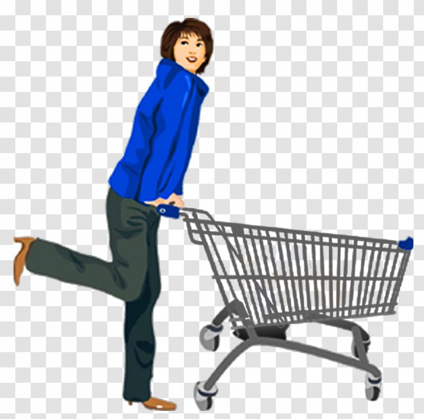 Stock Photography Shopping Cart Illustration - Electric Blue - People Pushing A Transparent PNG