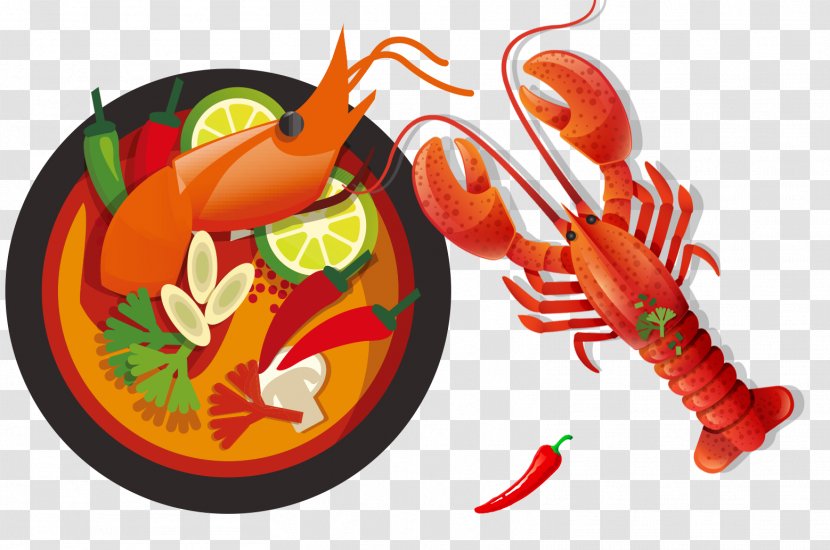 Thai Cuisine Green Papaya Salad Food Illustration - Restaurant - Cartoon Lobster Transparent PNG