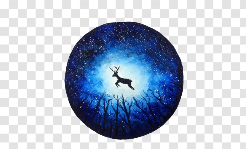 Watercolor Painting - Night - Star Deer Decorative Material Picture Transparent PNG