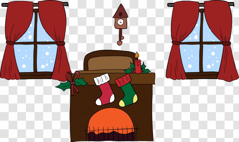 Christmas Room - Tree - Windows And Stove Vector Transparent PNG