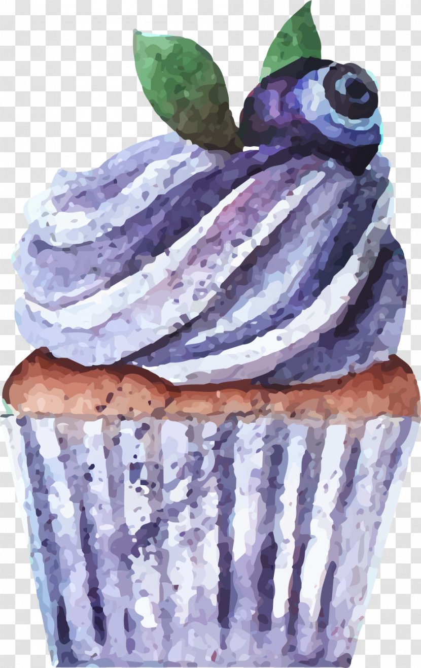 Cupcake Watercolor Painting - Blueberry Ice Cream Transparent PNG