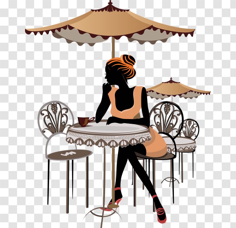 Paris Coffee Cafe Bistro Sketch - Elegant Goddess Under Umbrellas Transparent PNG