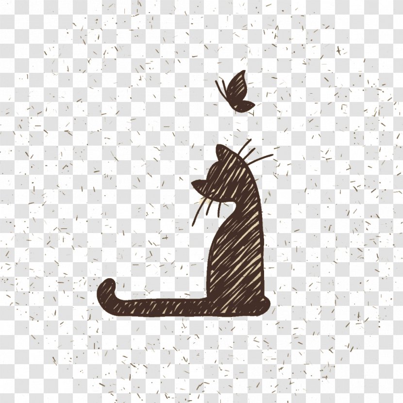 Cat T-shirt Kitten Whiskers Dog - Hand Drawn And Butterfly Transparent PNG