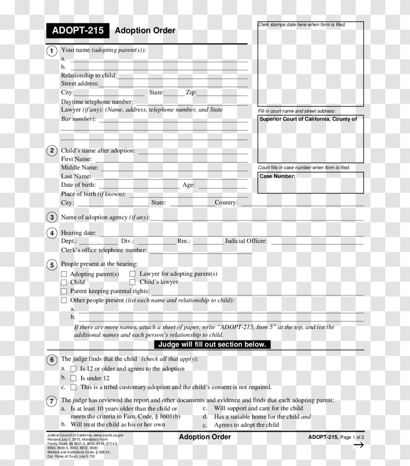 Adoption Paper Form Family Court - Document - Order FOrm Transparent PNG