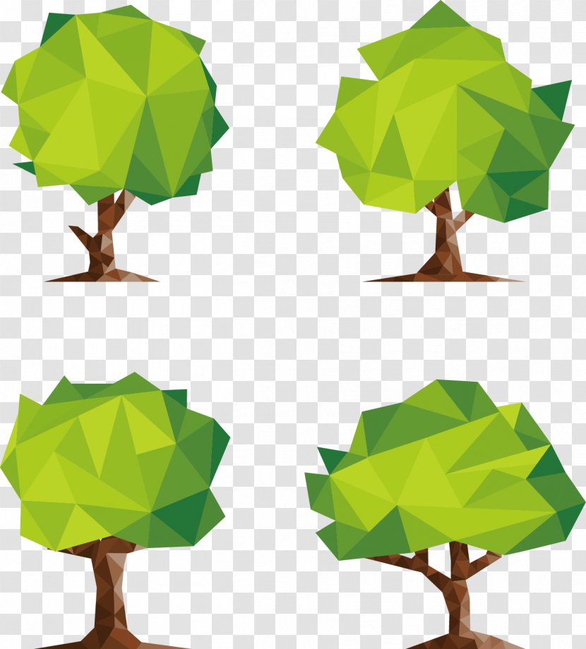 Polygon Low Poly Tree - Leaf - Vector Hand-painted Trees Transparent PNG
