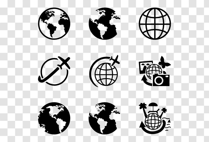 Earth Globe World - Black And White - Vector Transparent PNG