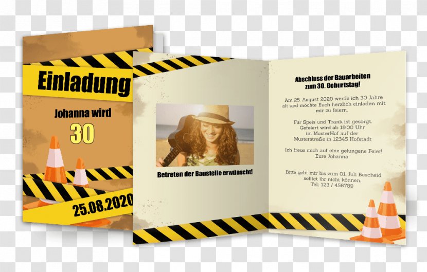 Baustelle Birthday Text Flyer Brochure - Pdf - Party 80's Transparent PNG