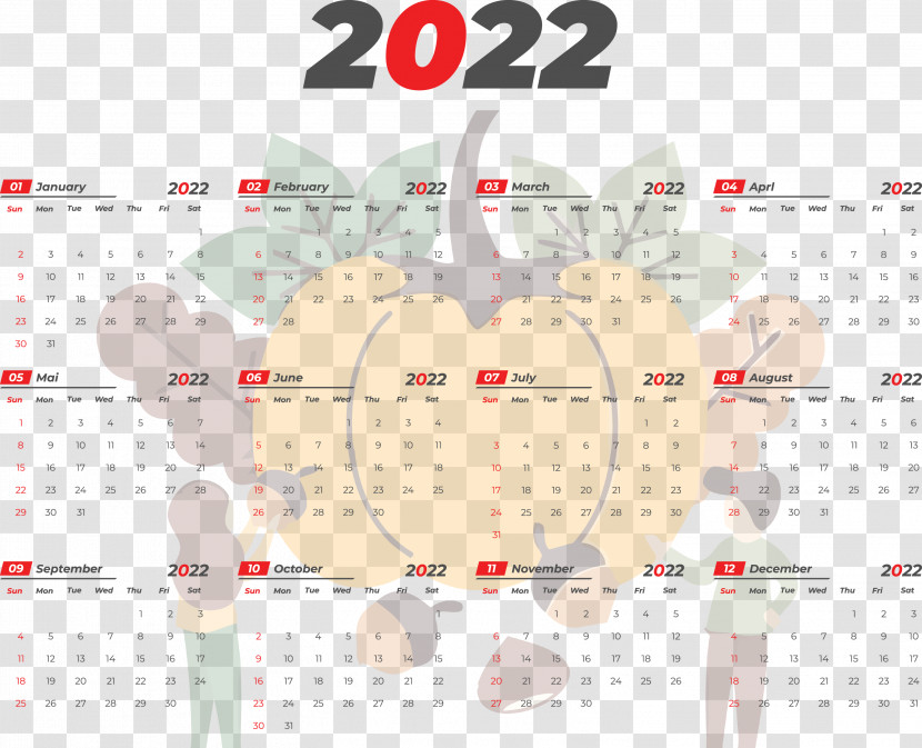 2022 Printable Yearly Calendar 2022 Calendar Transparent PNG