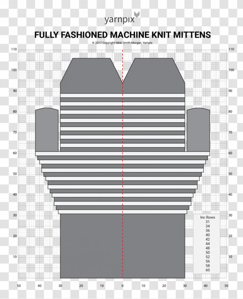 Knitting Machine Fully Fashioned Mitten Pattern - Elevation - Quick Knitted Afghans Transparent PNG