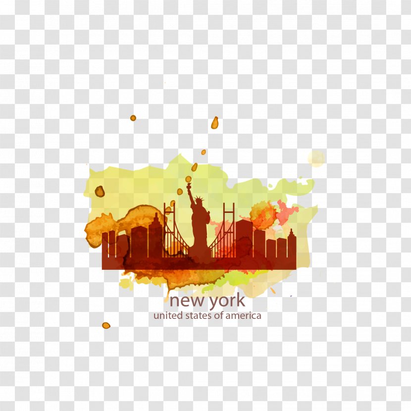 New York City Watercolor Painting Illustration - Free Goddess To Pull Transparent PNG
