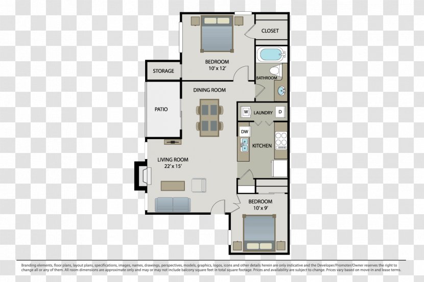 Floor Plan Apartment Redmond Hill Renting - Countertop - Three Rooms And Two Transparent PNG
