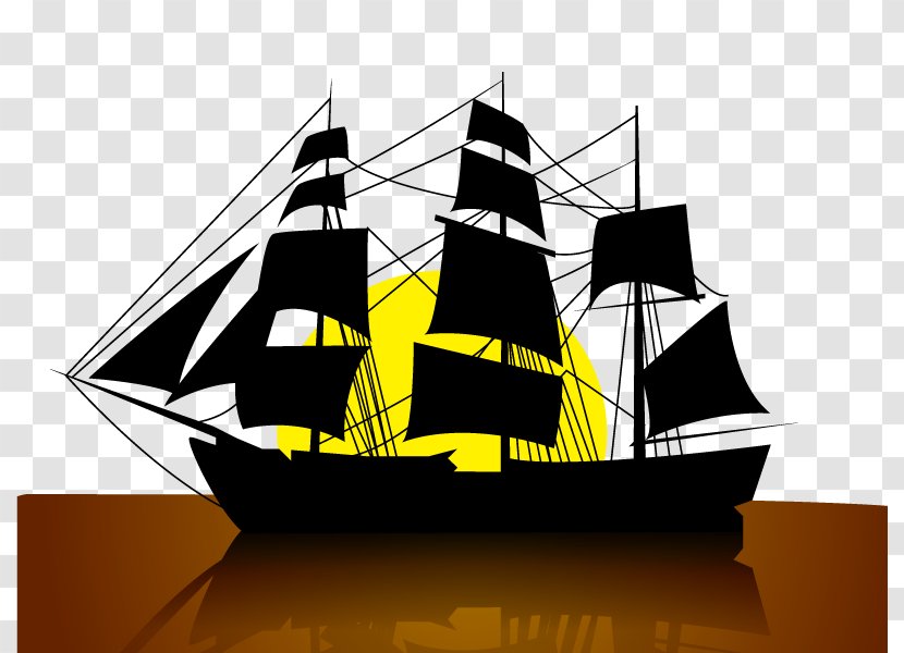 Sailboat Sailing Ship Silhouette - Vector Sea And Sunset Transparent PNG