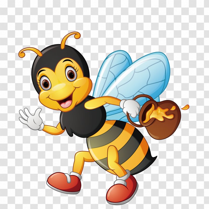 Bee Cartoon Illustration - Insect - Carrying Honey Bees Transparent PNG