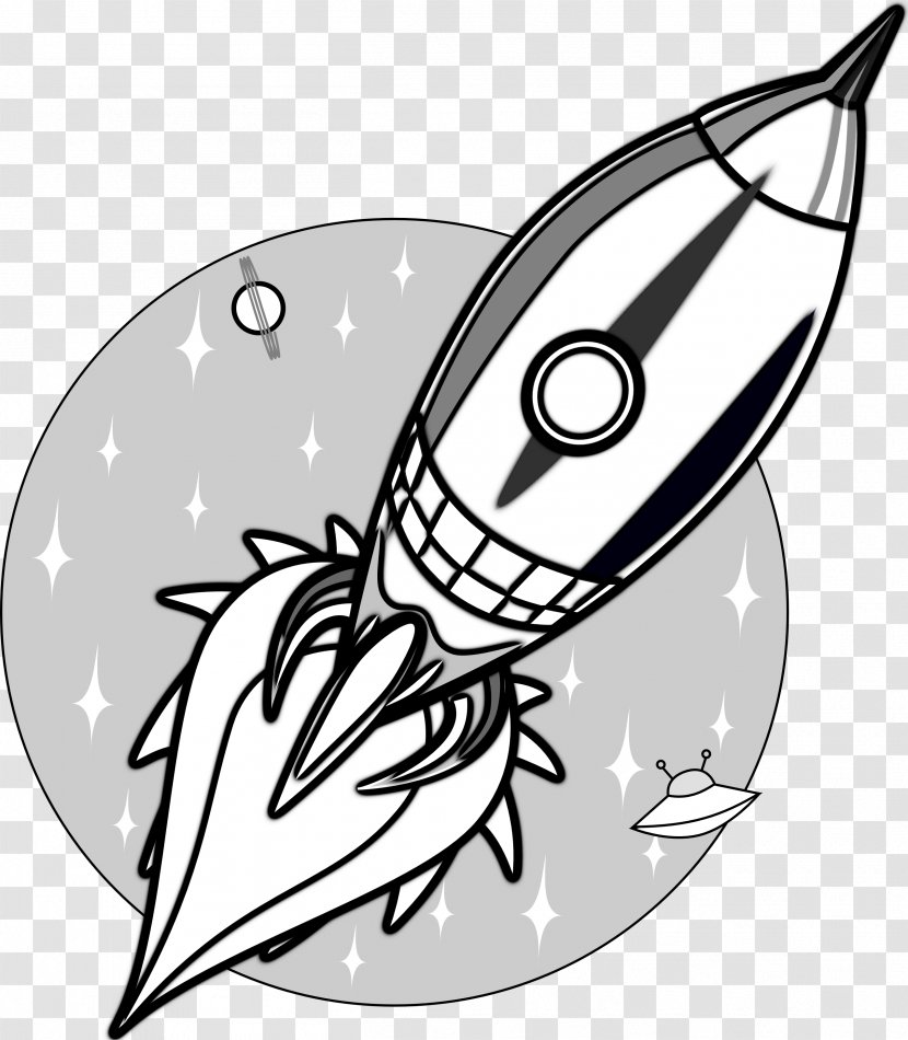 Rocket Spacecraft Black And White Clip Art - Monochrome Photography - Vintage Spaceship Cliparts Transparent PNG