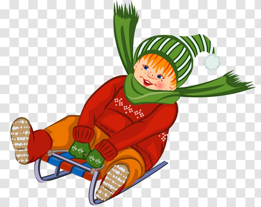 Winter Snowman Illustration - Cartoon - Child Sitting On A Sled Transparent PNG