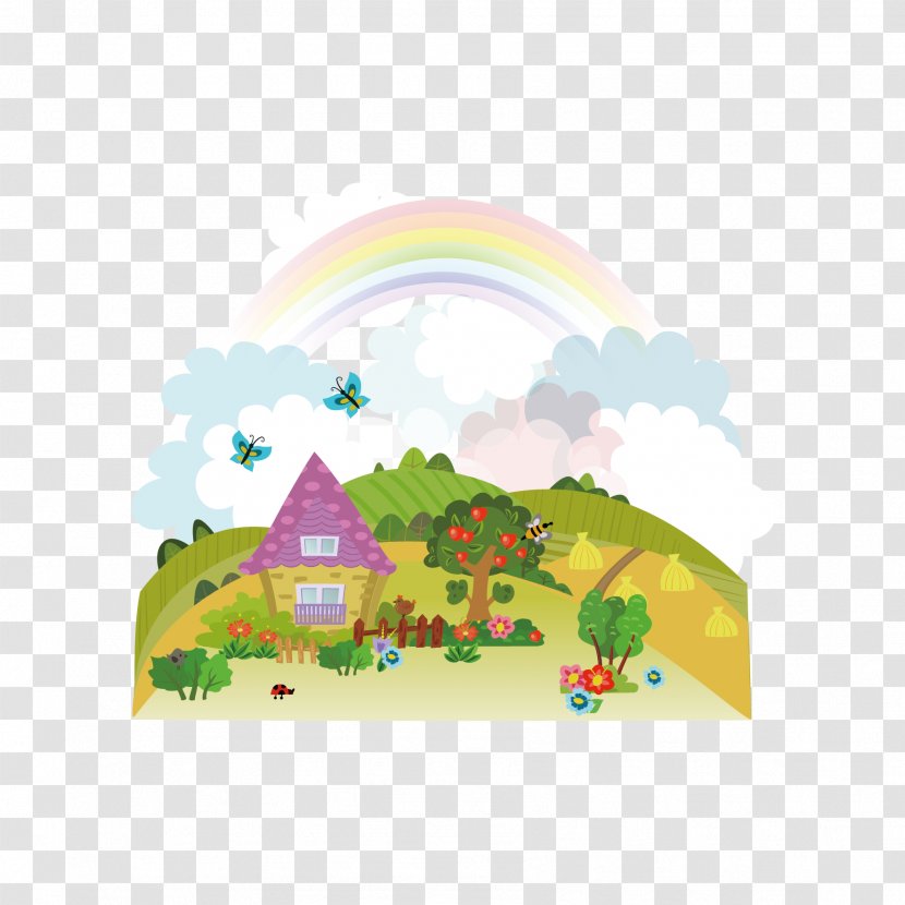 Landscape Royalty-free Illustration - Royaltyfree - Vector Building Mountain And Rainbow Transparent PNG