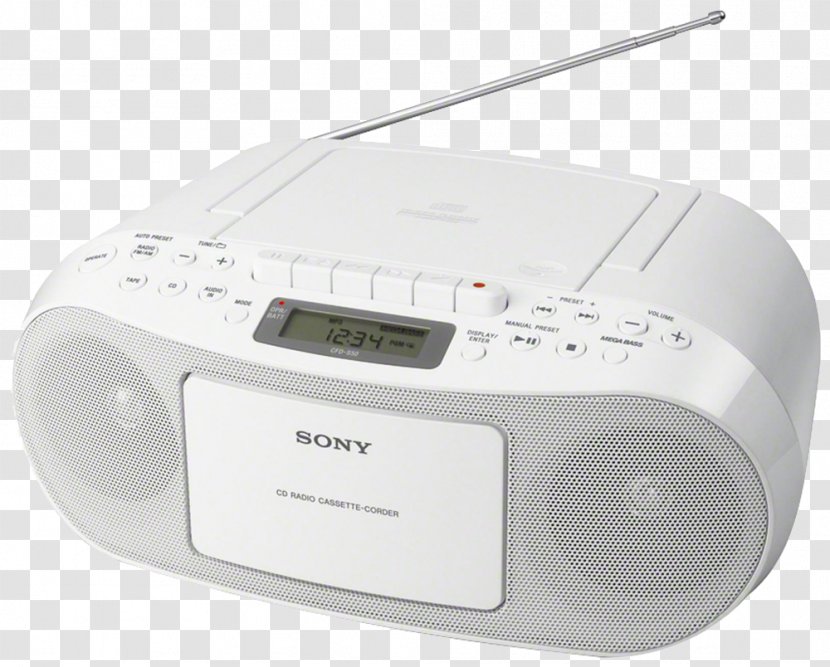 Compact Cassette Boombox Radio Sony CFD-50W White CD Player - Disc Recorder Transparent PNG