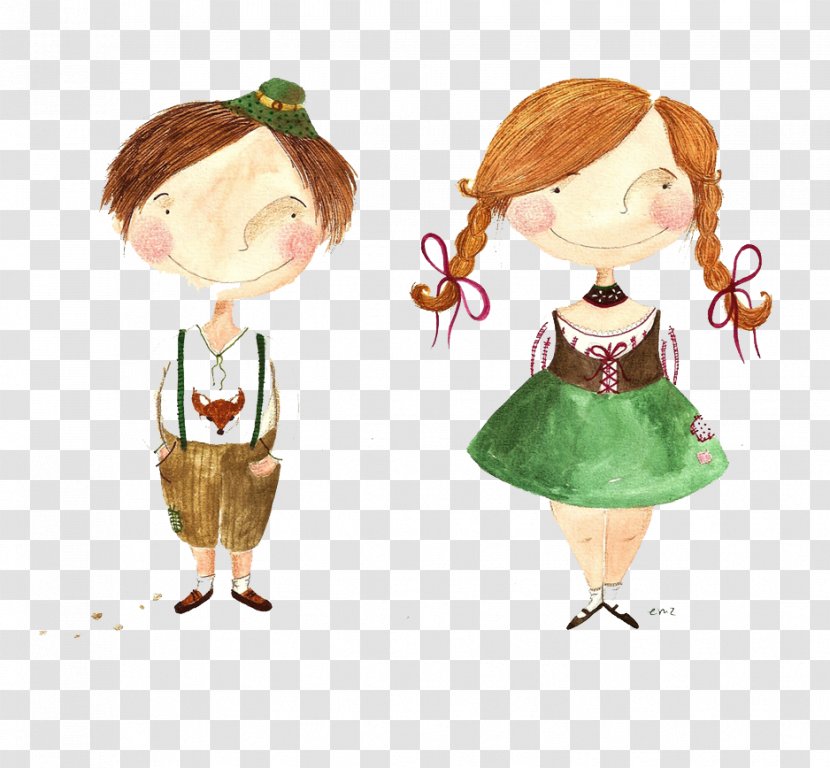 Cartoon - Heart - Hand-painted Two Girls Dress Transparent PNG