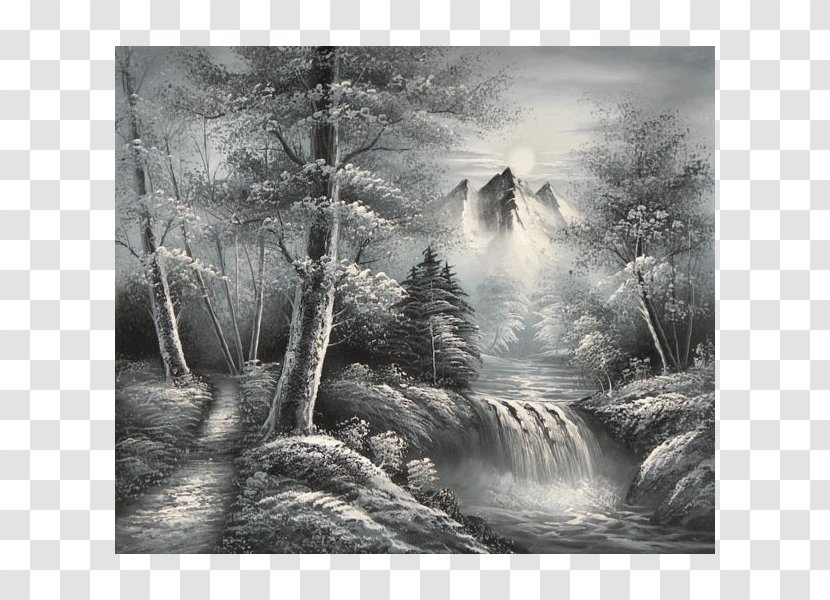 Black And White Oil Painting Photography - Watercourse Transparent PNG