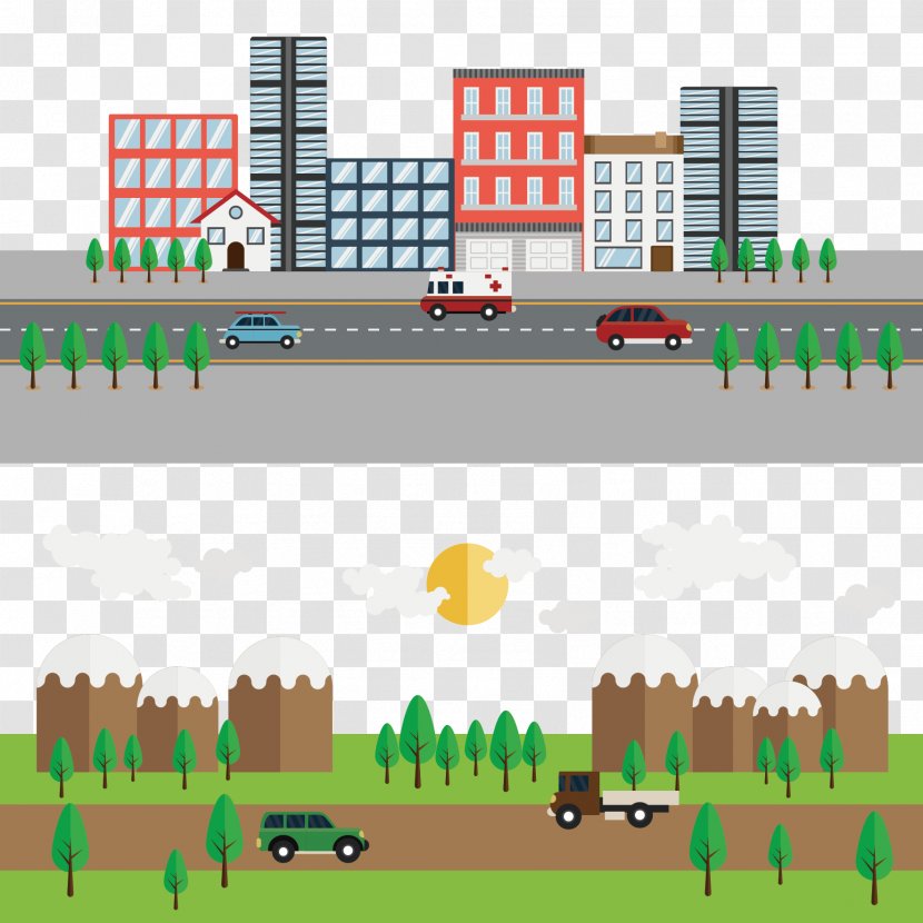 Rural Area Urban Euclidean Vector Landscape Road - Highway - Building And Green Space Transparent PNG