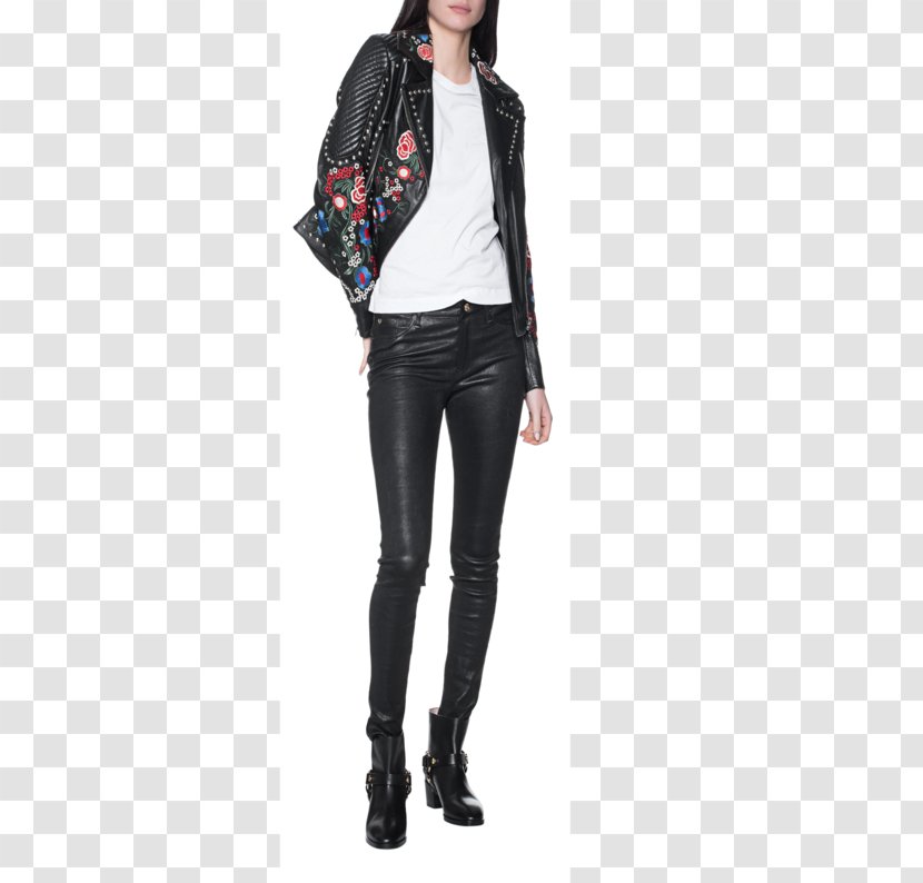 Leather Jacket Waist Leggings Jeans Sleeve Transparent PNG