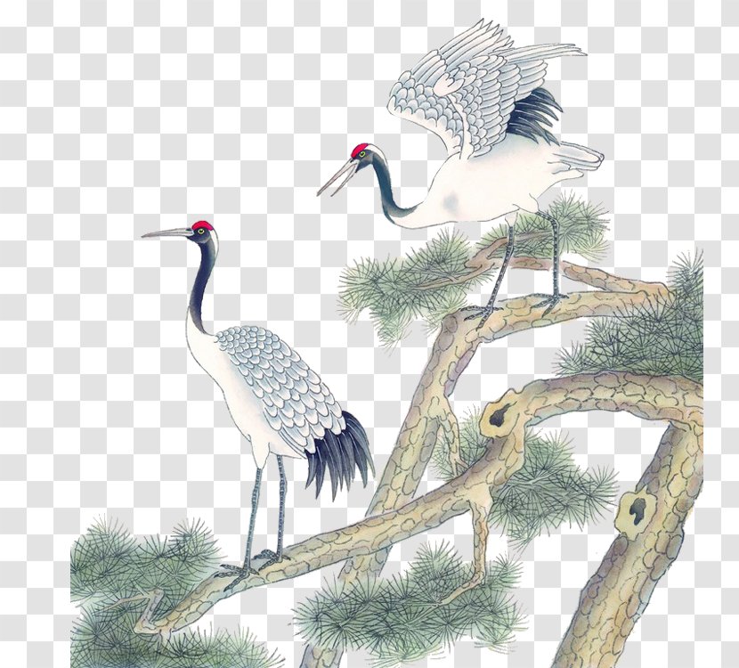Crane Ink Wash Painting Chinese Gongbi - Fauna - White Transparent PNG