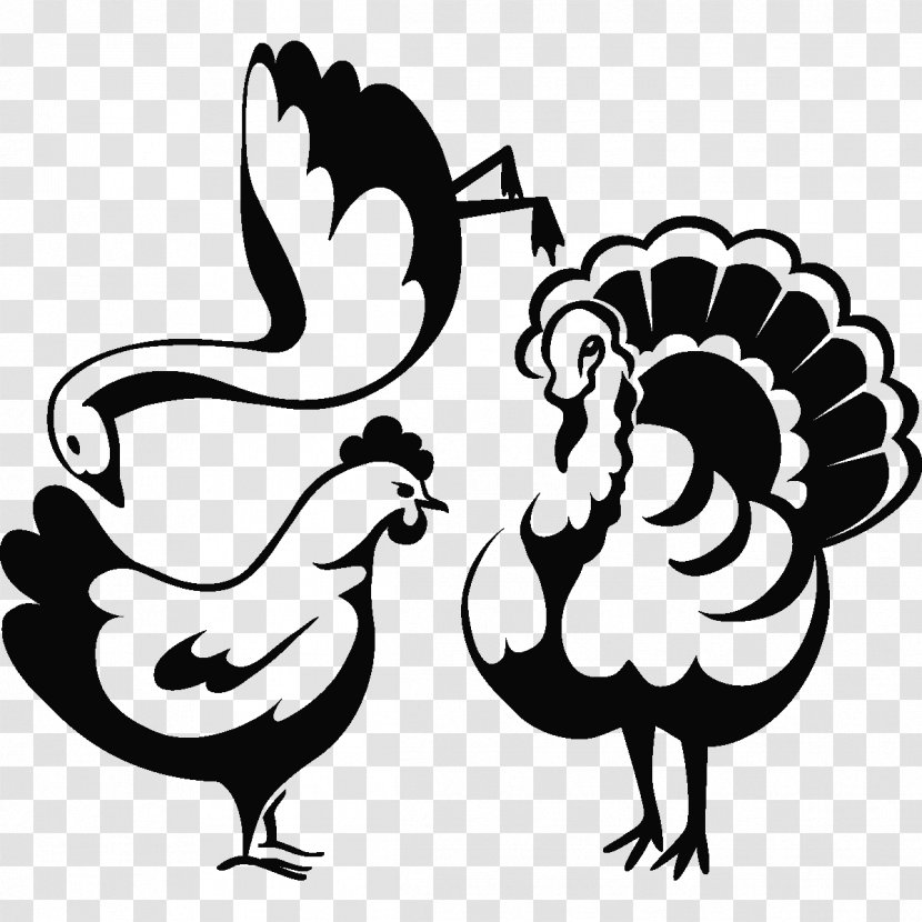 Rooster Cattle Chicken Pig - Black And White Transparent PNG