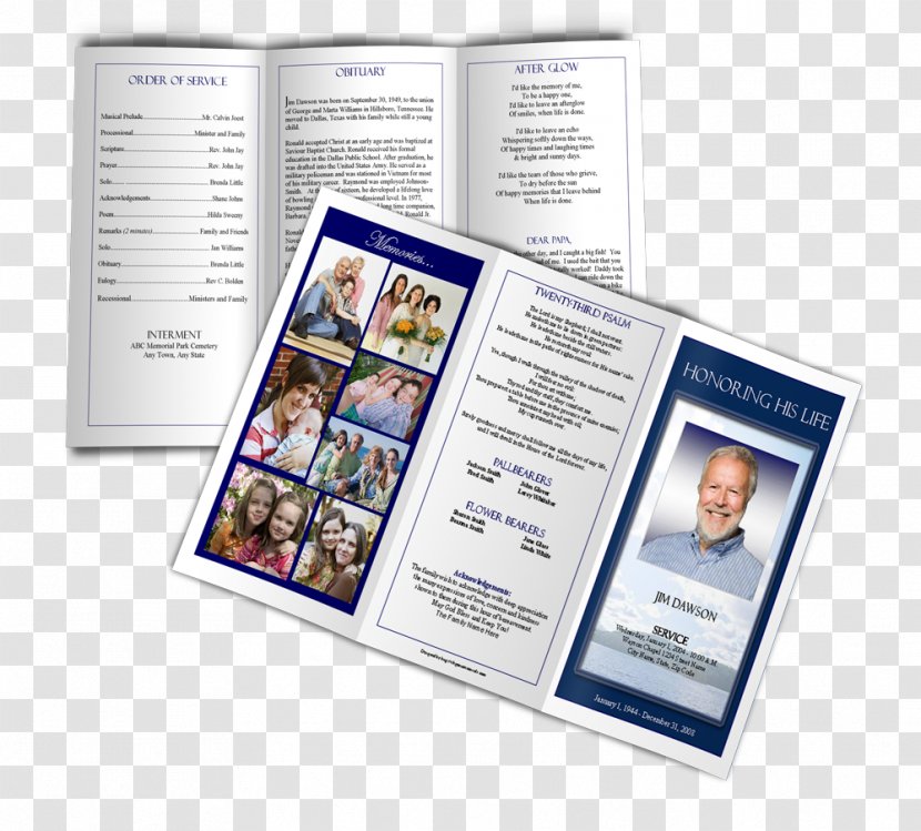 Funeral Brochure Template Page Layout Pamphlet - Memorial Service Transparent PNG