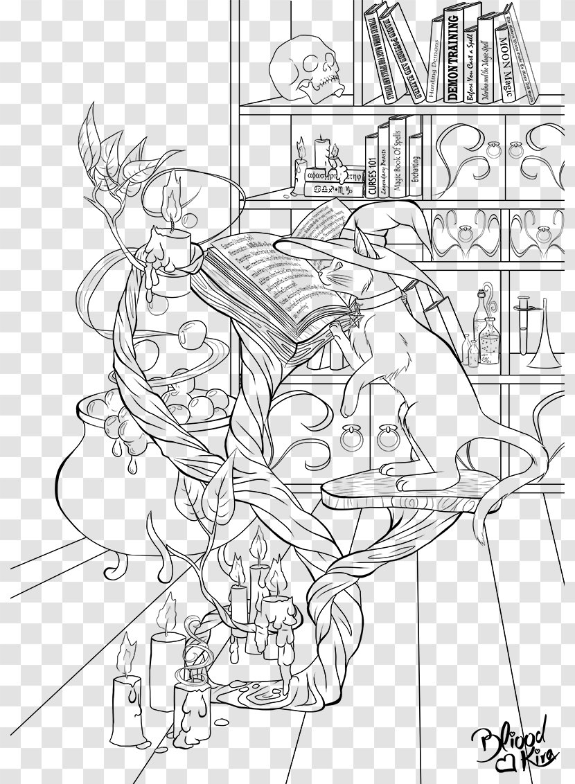 Line Art Coloring Book Drawing Witchcraft - Artwork Transparent PNG