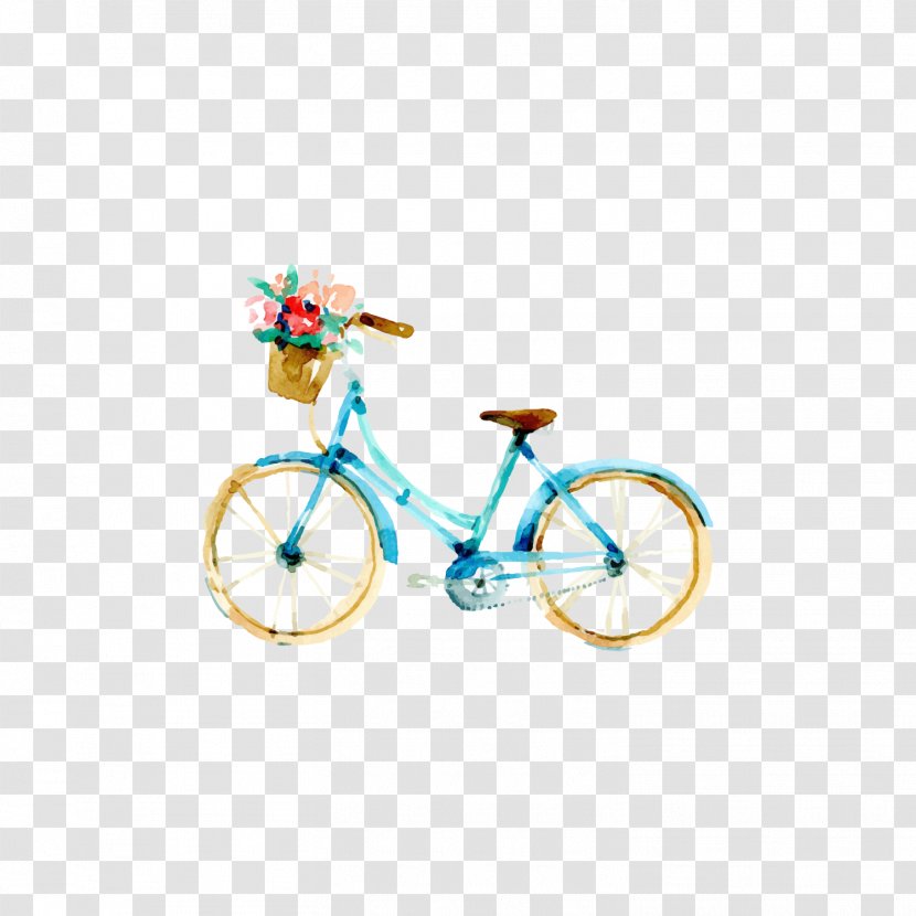 Bicycle Cycling Poster - Yellow - Hand Painted Blue Bike Transparent PNG