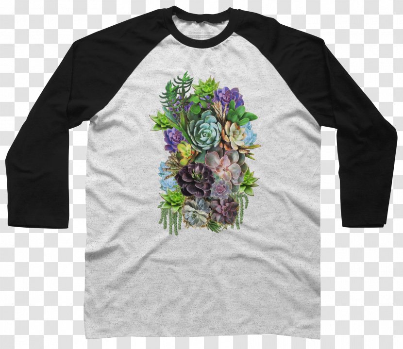 T-shirt Raglan Sleeve Hoodie - Top - Fleshy Rosette Succulents Transparent PNG