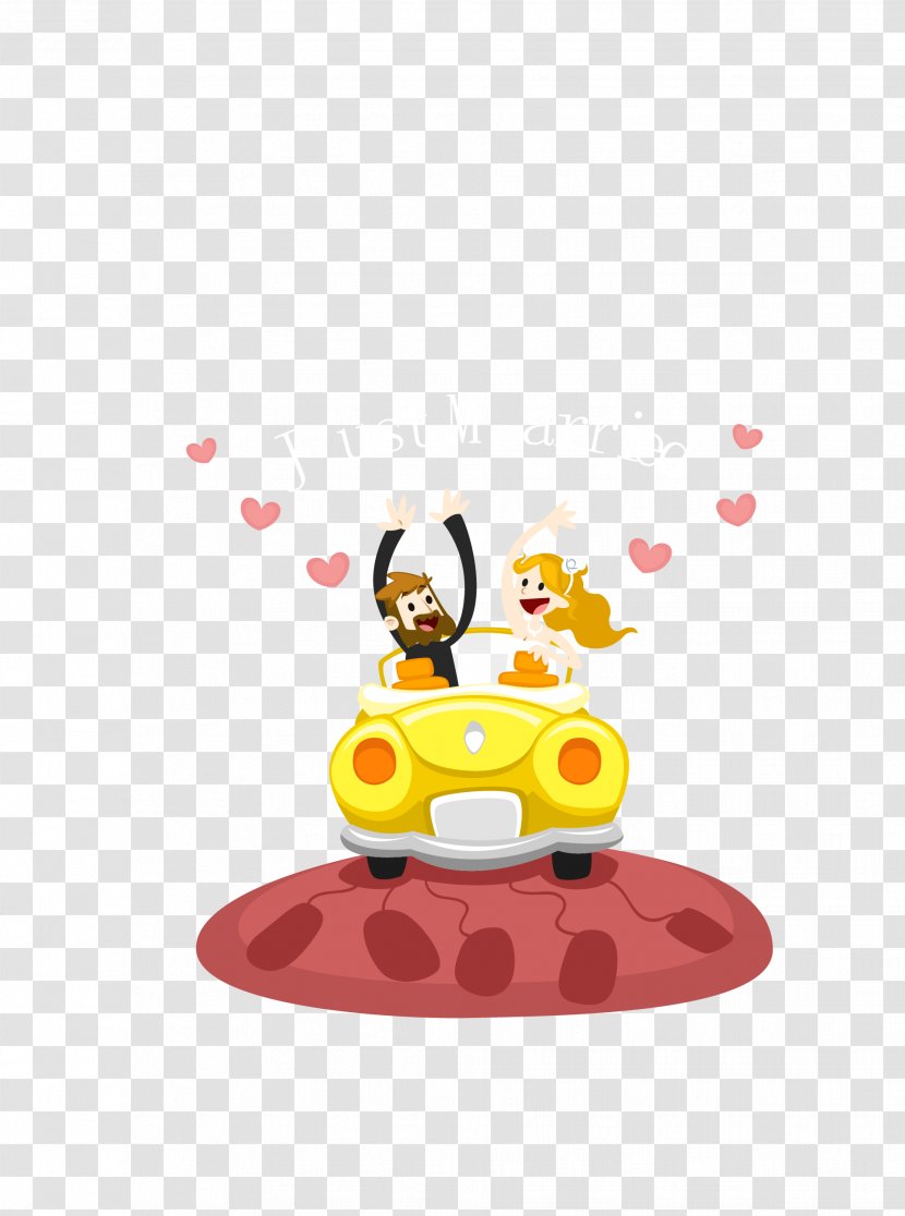 Bride Download - Cartoon - Vector Yellow Wedding Car On The And Groom Transparent PNG